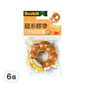 3M Scotch 隱形膠帶 日系甜甜圈膠台 810BD-1 12mm, 蜜糖, 6個