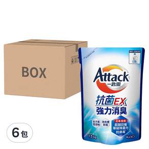 Attack 一匙靈 抗菌EX強力消臭洗衣精補充包, 1.5kg, 6包