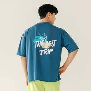 TUBE TREE 男款寬版防曬短袖T恤 A6218, 珊瑚藍