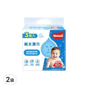 HUGGIES 好奇 純水嬰兒濕巾 加厚型 80張, 3包, 2袋