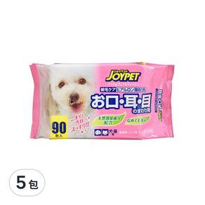 JOYPET 寵倍家 眼耳口周圍濕紙巾 玻尿酸+無味無酒精配方 犬貓用 20*12.8cm, 90張, 5包