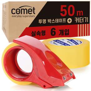 comet 膠帶切割器+透明膠帶6入組, 1組