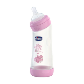 chicco 舒適哺乳 彎式矽膠PP大奶瓶 小單孔, 0M+, 甜美女孩, 250ml, 1瓶