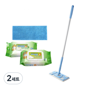 A-Clean Handy Pusher Cleaner Sky Small 25cm+防塵墊 藍色+濕拖把清潔布+靜電清潔布套裝, 2組