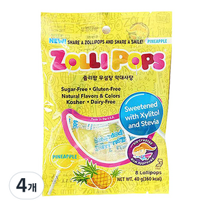 ZOLLI POPS 無糖棒棒糖, 40g, 鳳梨口味, 4袋