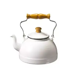 月兔印 原木柄琺瑯茶壺, 典雅白, 2.2L, 1個