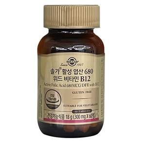 SOLGAR 活性葉酸400維生素B12補充錠, 60顆, 1瓶