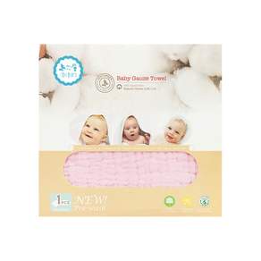JUSTGREEN 嬰兒六層澎澎紗純棉紗布浴巾 0歲以上 95cm*95cm, 粉紅色, 1盒