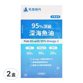 PetsTimes 毛孩時代 95%頂級深海魚油 30顆入, 2盒