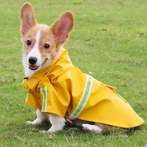 DING DONG PET 寵物短袖反光條雨衣, 黃色