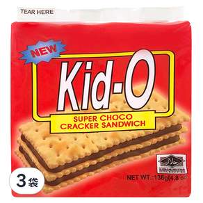 Kid-O 三明治餅乾 巧克力口味, 奶素, 136g, 3袋