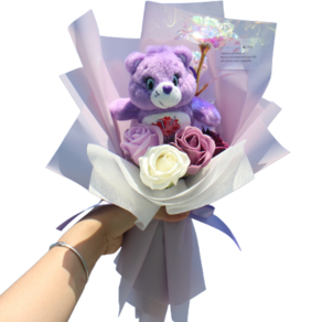 MORIANN 愛心熊娃娃玫瑰花束, 紫色