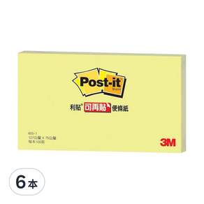 3M Post-it 利貼 可再貼便條紙 655-1 3*5吋, 黃色, 100張, 6本