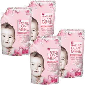 NATURE LOVE MERE 然自母愛 嬰幼兒衣物柔軟精補充包 櫻花香, 1.3L, 4入