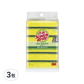 3M Scotch-Brite 百利 爐具鍋具專用海綿菜瓜布, 6片, 3包