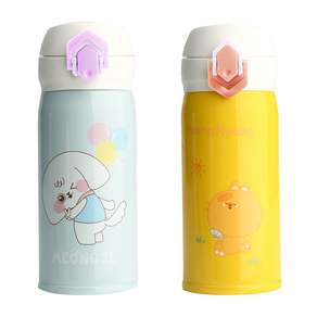 Sang Sang and Poong Nyang and Meong Ji印花保溫杯 2入, 藍色+黃色, 350ml