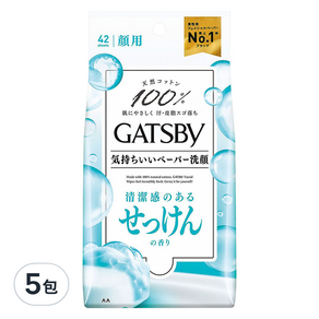 GATSBy 涼感濕紙巾 皂香型, 42張, 5包