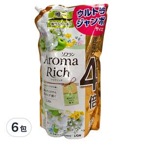 LION 獅王 Aroma Rich 香水柔軟精 艾莉 青蘋果花香 補充包, 1.6L, 6包