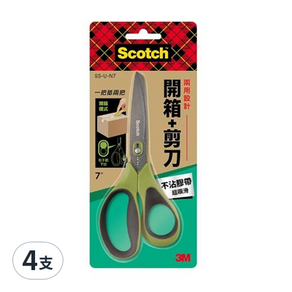 3M Scotch 二合一開箱剪刀 不沾膠 SS-U-N7 7吋, 4支