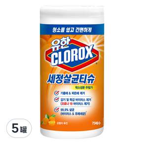 CLOROX 高樂氏 廚房清潔濕紙巾 橘子香 75張, 5罐