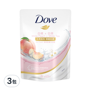 Dove 多芬 清爽柔膚沐浴露 白桃+白茶 桃悅水透 補充包, 580g, 3包