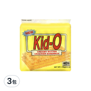 Kid-O 三明治餅乾 奶油口味 4.8oz, 136g, 3包