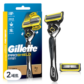 Gillette 吉列 2024 Pro Shield黃色手柄刮鬍刀+替換刀片 2入組合, 2組