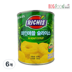 RICHIS 菠蘿片罐頭, 6個, 836g