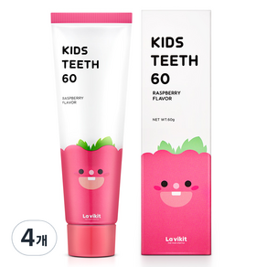 La vikit Kids Teeth 60 覆盆子口味低氟嬰兒牙膏, 60g, 4個