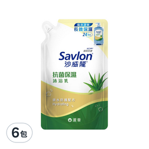 Savlon 沙威隆 抗菌保濕沐浴乳 蘆薈 補充包, 600g, 6包