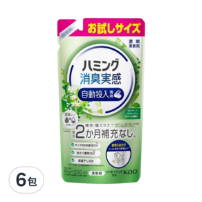 Kao 花王 Humming 消臭實感 衣物柔軟精 綠色清香 補充包, 300ml, 6包