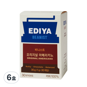 EDIYA COFFEE Beanist 經典美式即溶咖啡, 1g, 30條, 6盒