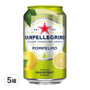 SANPELLEGRINO 聖沛黎洛 氣泡水果飲料 罐裝 葡萄柚口味, 330ml, 5罐