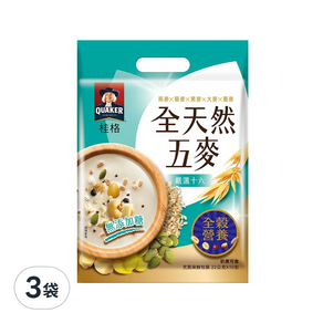 QUAKER 桂格 全天然五麥 嚴選十六 無添加糖, 22g, 10包, 3袋