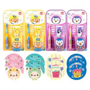 BeBeMorin Pororo Chika Chika 牙刷套裝 Pororo 2p + Patty 2p + 貼紙套裝 8 個, 1組