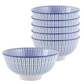 JUST HOME 陶瓷飯碗 6件組, 日式藍十草, 1組