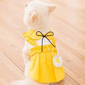 PET BOS 小狗款可愛造型吊帶連身裙, 黃色的