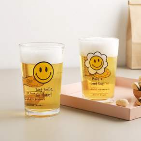 微笑圖案玻璃啤酒杯組 2入, 2份