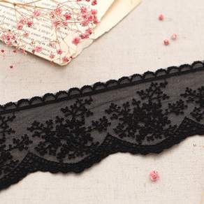滿天星歐根紗刺繡蕾絲布 180cm, 黑色, 1個