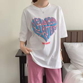 女式 Litrine Boxy Fit Big Heart Printed Basic 短袖 T 卹 cpt12006k32