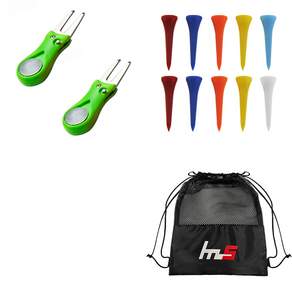 NAYA STYLE Golf Green Fork Repairer 2p + 塑料 Golf Short Tee 10p + Pouch Set GFYP-38-4+167-1PU, 隨機發貨（高爾夫球座）