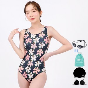 아쿠아티카 여성용 실내 수영복 AQA1642 + 선수용 수경 + 언더브라 + 실리콘 수모 + 실리콘 귀마개 + 비닐백 세트