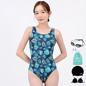 아쿠아티카 여성용 실내수영복 AQA1648 + 선수용 수경 + 언더브라 + 실리콘 수모 + 귀마개 + 비닐백 세트