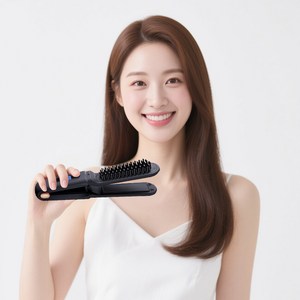 무선 빗고데기/판고데기 2in1 모발 손상 없는 3단계 온도조절 음이온 고데기 여행 출장 외출 휴대용 휴대용 무선 고데기, 블랙