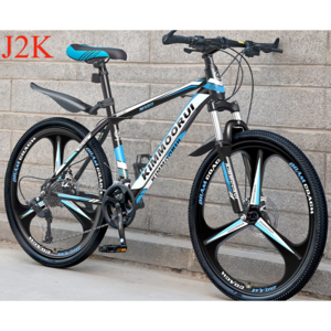 J2K 청소년 성인 산악 자전거 남성용 24인치 초경량 변속 MTB 입문용, 3칼 휠 블랙 블루 24인치 21단, 1개, 150cm