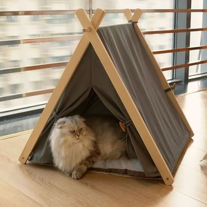 고양이 숨숨집 원목 텐트 하우스, 1개, 그레이