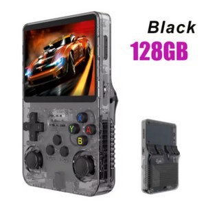 R36S 레트로 휴대용 비디오 게임 콘솔 리눅스 시스템 3.5 인치 IPS 스크린 R35s 프로 휴대용 포켓 비디오 플레이어 128GB 블랙, 1개, 128G