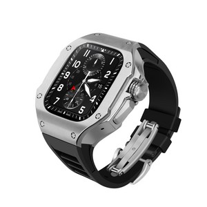 강질 커버 메탈 케이스 불소 고무 테이프 스트랩 적용 대상 애플워치 울트라/2 49mm, 실버 블랙
