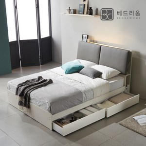 베드리움 블링 LED 서랍침대 SS-독립 매트리스, 아이보리, 180mm