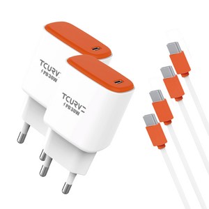 티커브 PD 30W 1포트 C타입 초고속충전기 CtoC케이블포함, 2개, 오렌지